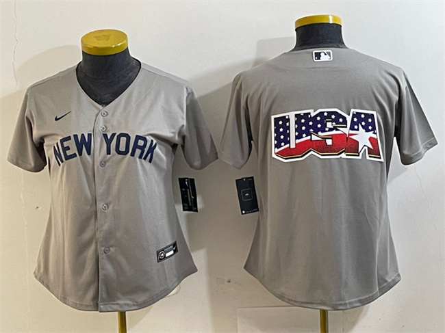Women's New York Yankees Gray Team Big Logo Cool Base Stitched Jersey(Run Small) 5 Women's New York Yankees Gray Team Big Logo Cool Base Stitched Jersey(Run Small) 5