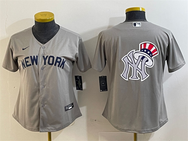 Women's New York Yankees Gray Team Big Logo Cool Base Stitched Jersey(Run Small) 2 Women's New York Yankees Gray Team Big Logo Cool Base Stitched Jersey(Run Small) 2