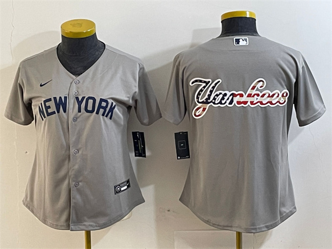 Women's New York Yankees Gray Team Big Logo Cool Base Stitched Jersey(Run Small) Women's New York Yankees Gray Team Big Logo Cool Base Stitched Jersey(Run Small)