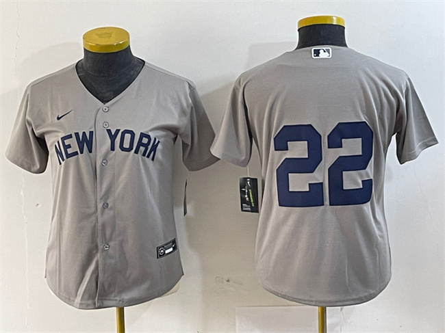 Women's New York Yankees #22 Juan Soto Grey Cool Base Stitched Jersey(Run Small) Women's New York Yankees #22 Juan Soto Grey Cool Base Stitched Jersey(Run Small)