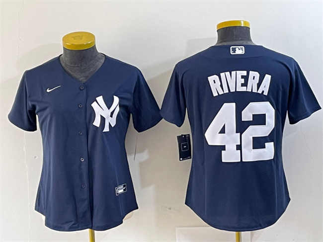Women's New York Yankees #42 Mariano Rivera Navy Stitched Baseball Jersey(Run Small) Women's New York Yankees #42 Mariano Rivera Navy Stitched Baseball Jersey(Run Small)