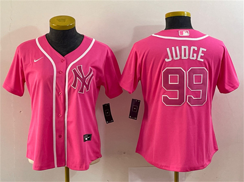 Women's New York Yankees #99 Aaron Judge Pink Stitched Jersey(Run Small) Women's New York Yankees #99 Aaron Judge Pink Stitched Jersey(Run Small)