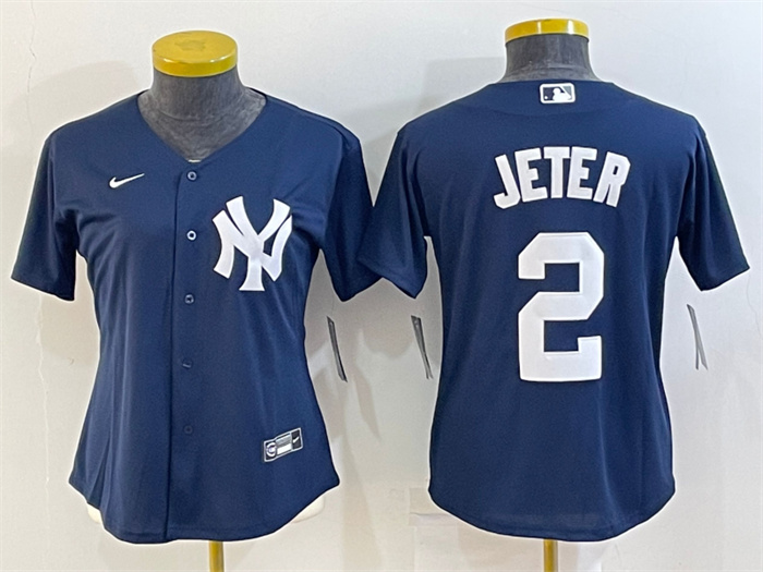 Women's New York Yankees #2 Derek Jeter Navy Stitched Baseball Jersey(Run Small) Women's New York Yankees #2 Derek Jeter Navy Stitched Baseball Jersey(Run Small)