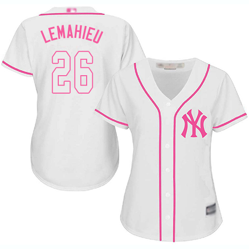 Yankees #26 DJ LeMahieu White Pink Fashion Women's Stitched Baseball Jersey Yankees #26 DJ LeMahieu White Pink Fashion Women's Stitched Baseball Jersey