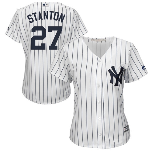 Yankees #27 Giancarlo Stanton White Strip Home Women's Stitched MLB Jersey Yankees #27 Giancarlo Stanton White Strip Home Women's Stitched MLB Jersey