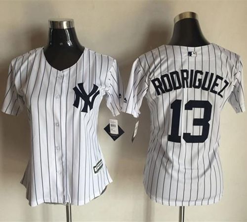 Yankees #13 Alex Rodriguez White Strip Women's Fashion Stitched MLB Jersey Yankees #13 Alex Rodriguez White Strip Women's Fashion Stitched MLB Jersey