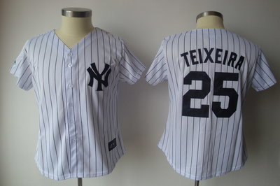 Yankees #25 Mark Teixeira White Strip Women's Fashion Stitched MLB Jersey Yankees #25 Mark Teixeira White Strip Women's Fashion Stitched MLB Jersey
