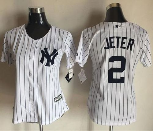 Yankees #2 Derek Jeter White Strip Women's Fashion Stitched MLB Jersey Yankees #2 Derek Jeter White Strip Women's Fashion Stitched MLB Jersey