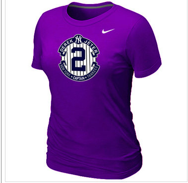 New Derek Jeter New York Yankees Official Final Season Commemorative Logo Women's Blended T-Shirt Purple New Derek Jeter New York Yankees Official Final Season Commemorative Logo Women's Blended T-Shirt Purple