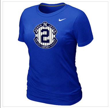 New Derek Jeter New York Yankees Official Final Season Commemorative Logo Women's Blended T-Shirt Blue New Derek Jeter New York Yankees Official Final Season Commemorative Logo Women's Blended T-Shirt Blue
