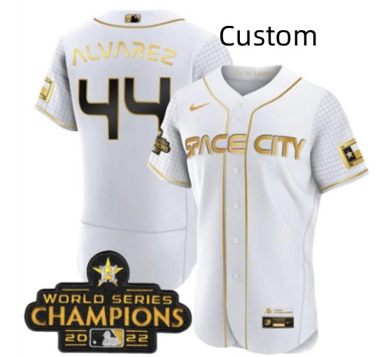 Custom Men's Houston Astros White With 2022 World Serise Champions Patch Stitched Baseball Jersey Custom Men's Houston Astros White With 2022 World Serise Champions Patch Stitched Baseball Jersey