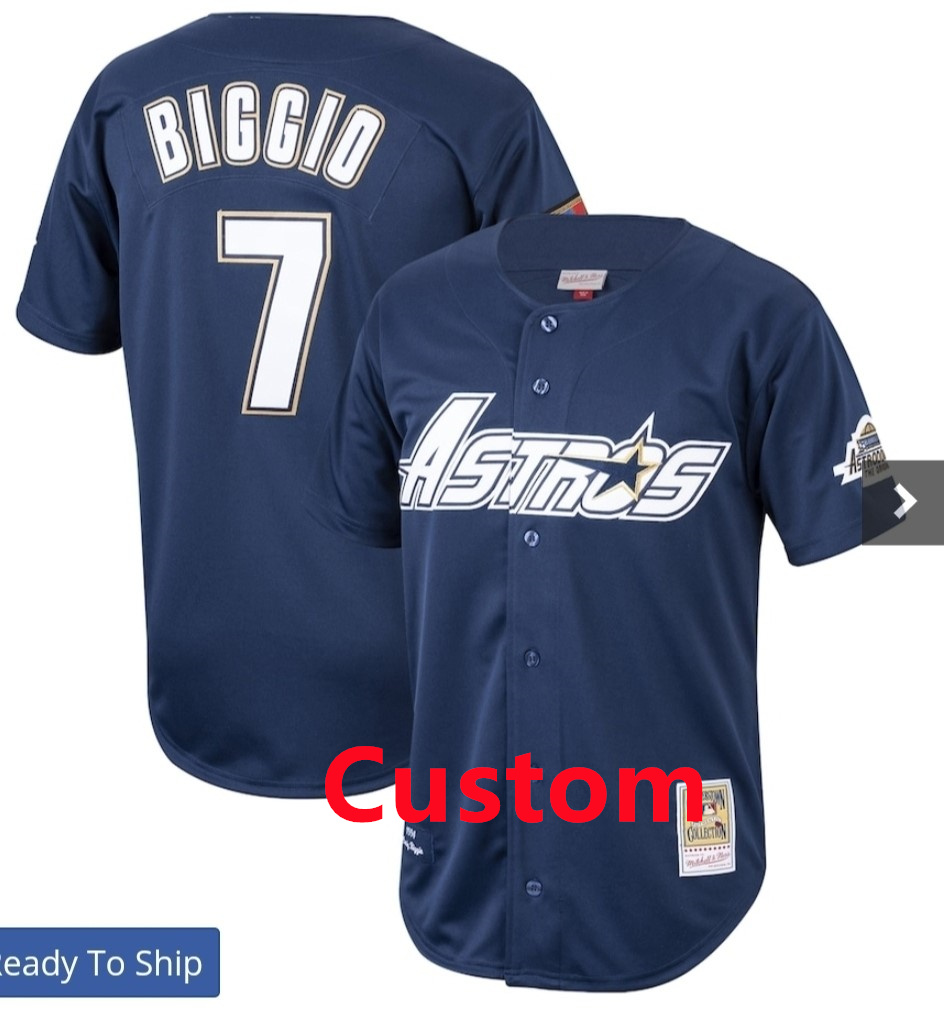 Custom Astros Navy Blue Throwback Stitched MLB Jersey