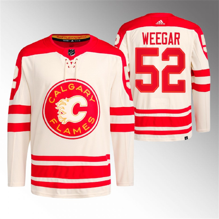 Men's Calgary Flames #52 MacKenzie Weegar 2023 Cream Heritage Classic Primegreen Stitched Jersey Men's Calgary Flames #52 MacKenzie Weegar 2023 Cream Heritage Classic Primegreen Stitched Jersey
