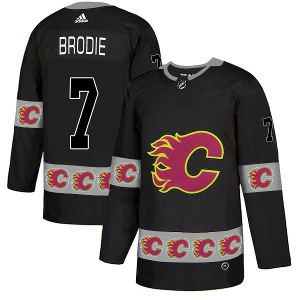Flames 7 T.J. Brodie Black Team Logos Fashion Adidas Jersey