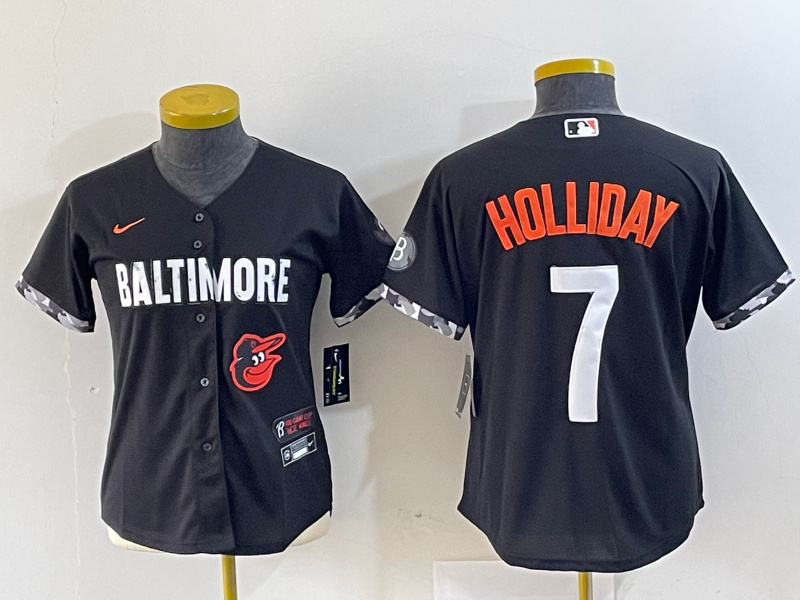 Women Baltimore Orioles #7 Jackson Holliday Black 2023 City Connect Cool base jerseys Women Baltimore Orioles #7 Jackson Holliday Black 2023 City Connect Cool base jerseys