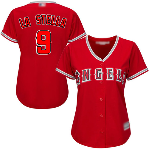 Angels #9 Tommy La Stella Red Alternate Women's Stitched Baseball Jersey Angels #9 Tommy La Stella Red Alternate Women's Stitched Baseball Jersey