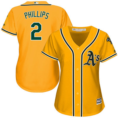Athletics #2 Tony Phillips Gold Alternate Women's Stitched MLB Jersey Athletics #2 Tony Phillips Gold Alternate Women's Stitched MLB Jersey