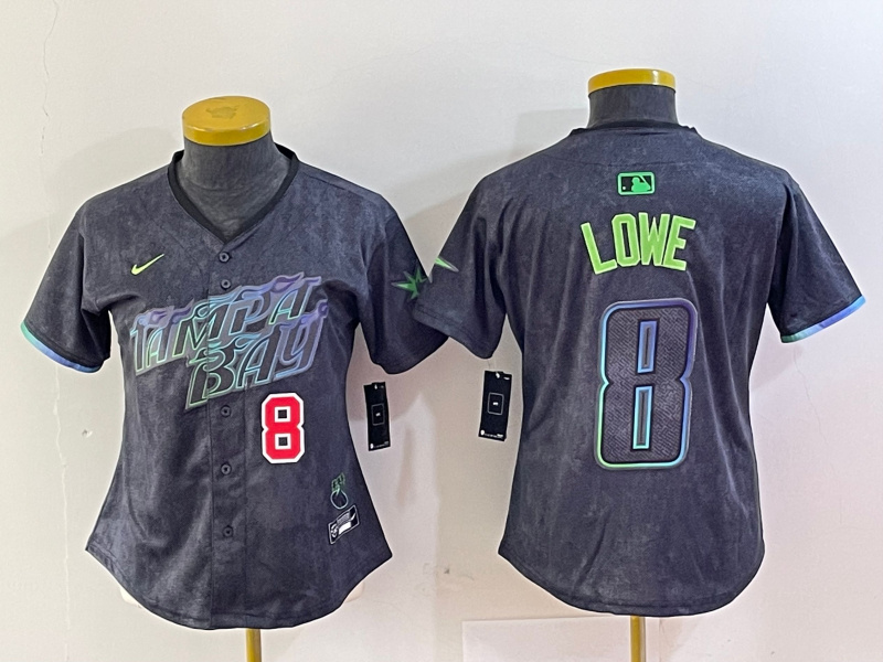 Women's Tampa Bay Rays #8 Brandon Lowe Charcoal 2024 City Connect Limited Stitched Baseball Jersey 3 Women's Tampa Bay Rays #8 Brandon Lowe Charcoal 2024 City Connect Limited Stitched Baseball Jersey 3