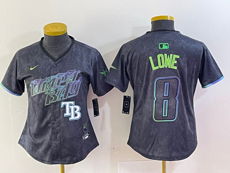 Women's Tampa Bay Rays #8 Brandon Lowe Charcoal 2024 City Connect Limited Stitched Baseball Jersey 2 Women's Tampa Bay Rays #8 Brandon Lowe Charcoal 2024 City Connect Limited Stitched Baseball Jersey 2