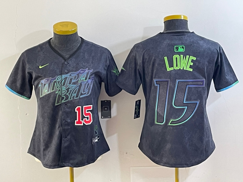 Women's Tampa Bay Rays #15 Josh Lowe Charcoal 2024 City Connect Limited Stitched Baseball Jersey(Run Small) 2 Women's Tampa Bay Rays #15 Josh Lowe Charcoal 2024 City Connect Limited Stitched Baseball Jersey(Run Small) 2