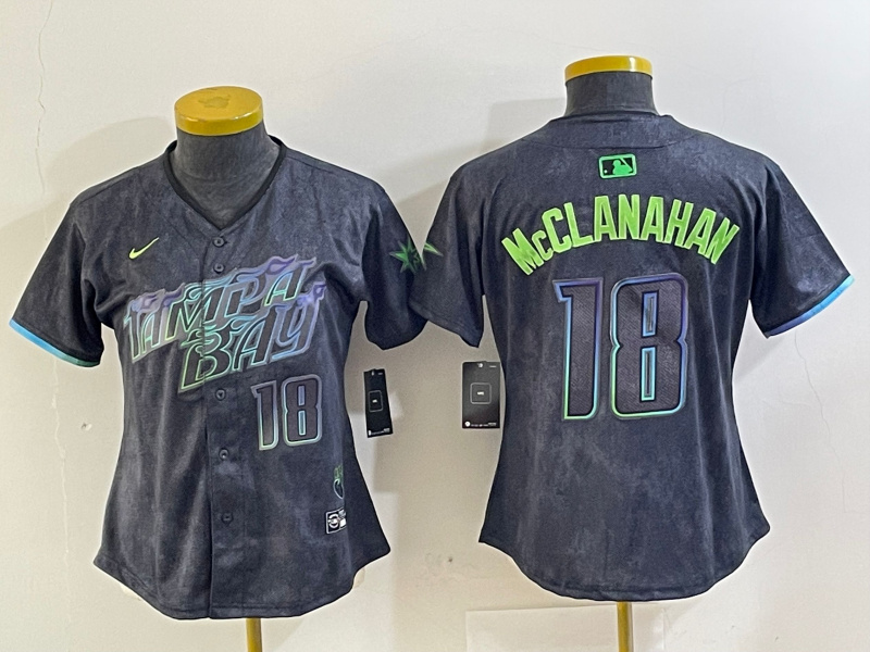 WomenTampa Bay Rays #18 Shane McClanahan Charcoal 2024 City Connect Limited Stitched Baseball Jersey 8 WomenTampa Bay Rays #18 Shane McClanahan Charcoal 2024 City Connect Limited Stitched Baseball Jersey 8