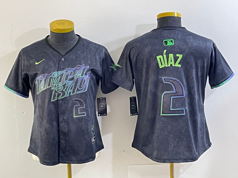 Women Tampa Bay Rays #2 Yandy Díaz Charcoal 2024 City Connect Limited Stitched Baseball Jersey 1 Women Tampa Bay Rays #2 Yandy Díaz Charcoal 2024 City Connect Limited Stitched Baseball Jersey 1