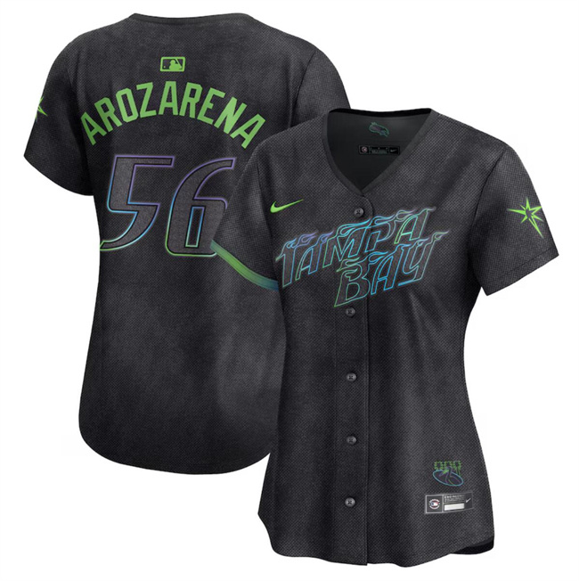 Women's Tampa Bay Rays #56 Randy Arozarena Charcoal 2024 City Connect Limited Stitched Women's Tampa Bay Rays #56 Randy Arozarena Charcoal 2024 City Connect Limited Stitched
