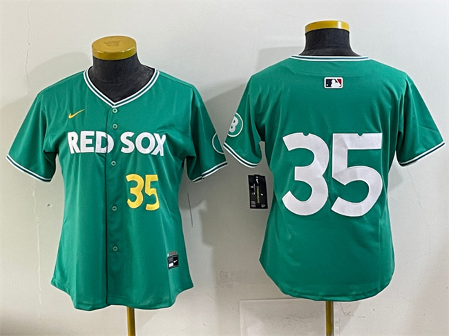 Women's Boston Red Sox #35 Garrett Crochet Green 2025 City Connect Limited Stitched Baseball Jersey(Run Small) Women's Boston Red Sox #35 Garrett Crochet Green 2025 City Connect Limited Stitched Baseball Jersey(Run Small)