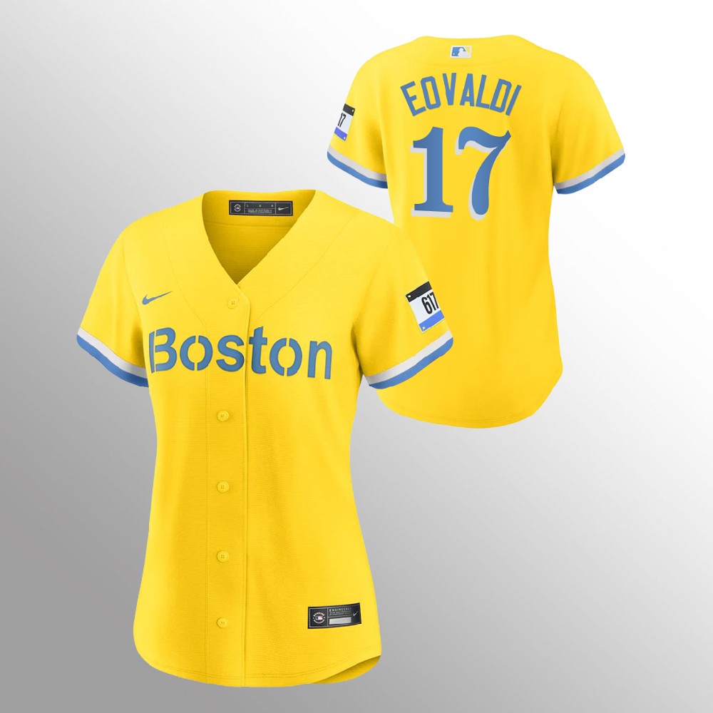 Boston Red Sox #17 Nathan Eovaldi Women's Nike 2021 City Connect Gold Fans Version MLB Jersey Boston Red Sox #17 Nathan Eovaldi Women's Nike 2021 City Connect Gold Fans Version MLB Jersey