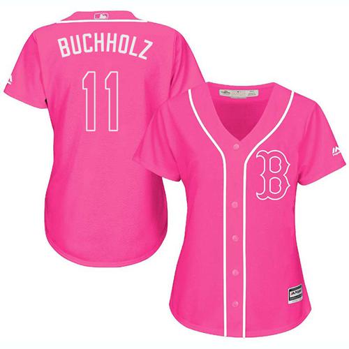 Red Sox #11 Clay Buchholz Pink Fashion Women's Stitched MLB Jersey