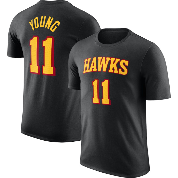 Men's Atlanta Hawks #11 Trae Young Black 2022 23 Statement Edition Name & Number T-Shirt Men's Atlanta Hawks #11 Trae Young Black 2022 23 Statement Edition Name & Number T-Shirt