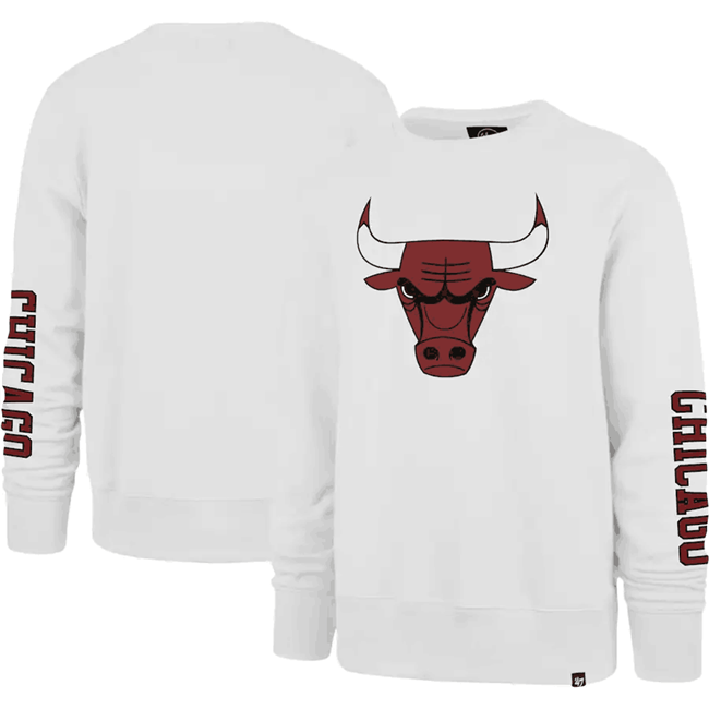 Men's Chicago Bulls '47 White 2022 23 City Edition Two-Peat Headline Pullover Sweatshirt Men's Chicago Bulls '47 White 2022 23 City Edition Two-Peat Headline Pullover Sweatshirt