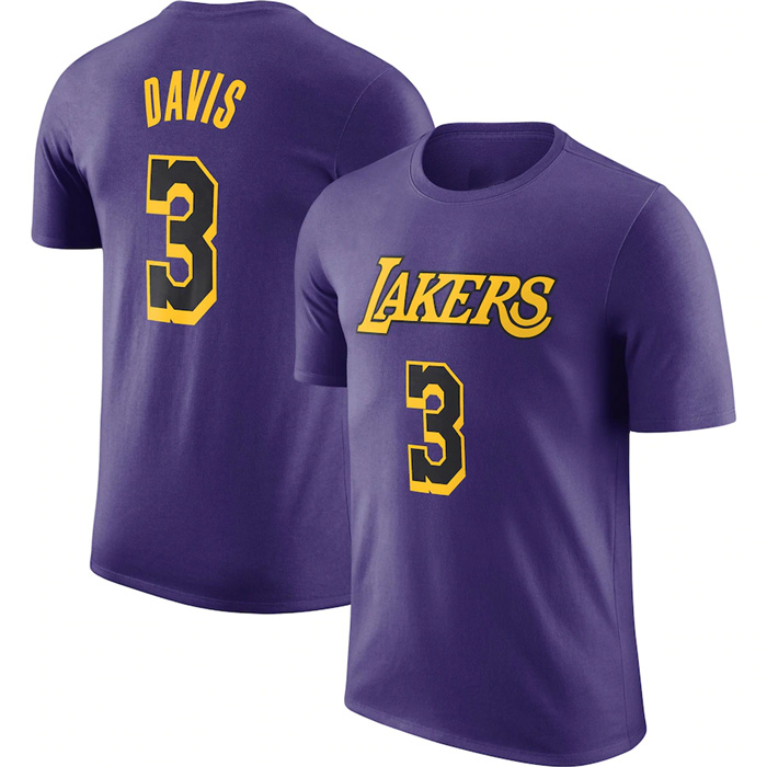 Men's Los Angeles Lakers #3 Anthony Davis Purple 2022 23 Statement Edition Name & Number T-Shirt Men's Los Angeles Lakers #3 Anthony Davis Purple 2022 23 Statement Edition Name & Number T-Shirt