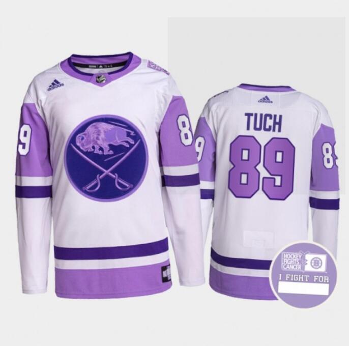Men's Buffalo Sabres #89 Alex Tuch Fights Purple White Cancer Blue Stitched Jersey Men's Buffalo Sabres #89 Alex Tuch Fights Purple White Cancer Blue Stitched Jersey
