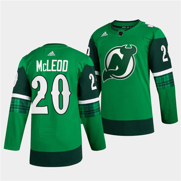 Men's New Jersey Devils #20 Michael McLeod Green Warm-Up St Patricks Day Stitched Jersey Men's New Jersey Devils #20 Michael McLeod Green Warm-Up St Patricks Day Stitched Jersey