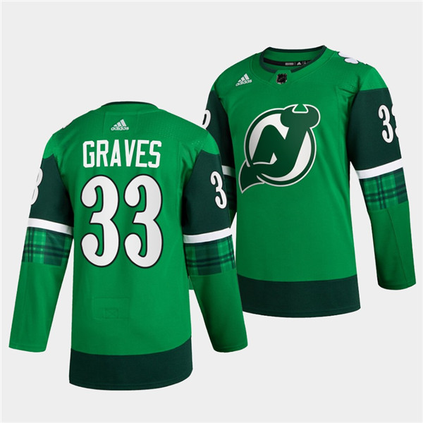 Men's New Jersey Devils #33 Ryan Graves Green Warm-Up St Patricks Day Stitched Jersey Men's New Jersey Devils #33 Ryan Graves Green Warm-Up St Patricks Day Stitched Jersey