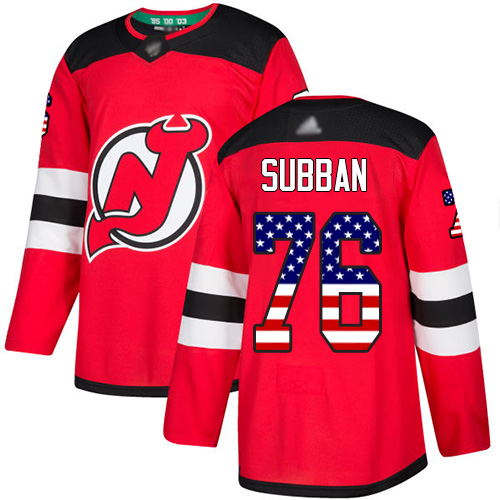 Devils #76 P. K. Subban Red Home Authentic USA Flag Stitched Hockey Jersey Devils #76 P. K. Subban Red Home Authentic USA Flag Stitched Hockey Jersey