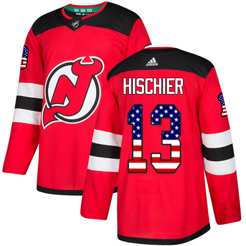 Adidas Devils #13 Nico Hischier Red Home Authentic USA Flag Stitched NHL Jersey Adidas Devils #13 Nico Hischier Red Home Authentic USA Flag Stitched NHL Jersey