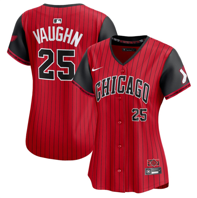 Women's Chicago White Sox #25 Andrew Vaughn Red Black 2025 City Connect Limited Stitched Baseball Jersey(Run Small) Women's Chicago White Sox #25 Andrew Vaughn Red Black 2025 City Connect Limited Stitched Baseball Jersey(Run Small)