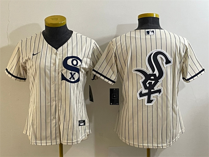 Women's Chicago White Sox Cream Team Big Logo Stitched Jersey(Run Small) 01 Women's Chicago White Sox Cream Team Big Logo Stitched Jersey(Run Small) 01