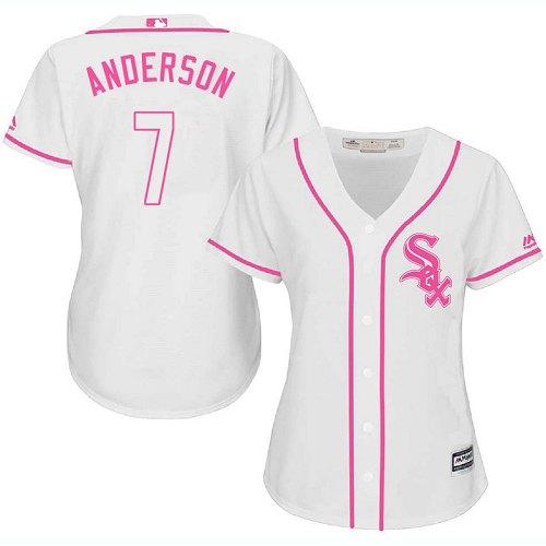 White Sox #7 Tim Anderson White Pink Fashion Women's Stitched MLB Jersey White Sox #7 Tim Anderson White Pink Fashion Women's Stitched MLB Jersey