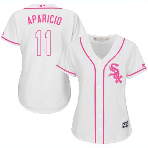 White Sox #11 Luis Aparicio White Pink Fashion Women's Stitched MLB Jerse