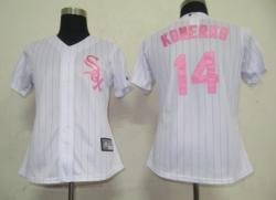 MLB Chicago White Sox 14# Paul Konerko White Women Jerseys Pink strip