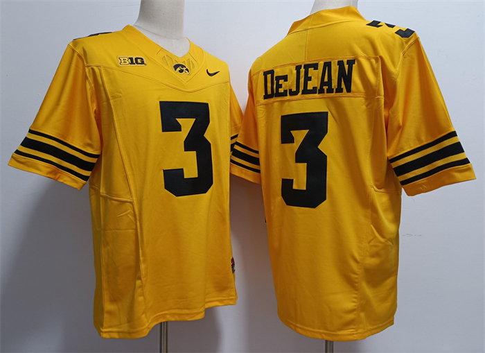 Men's Iowa Hawkeyes #3 Cooper DeJean Yellow Stitched Jersey Men's Iowa Hawkeyes #3 Cooper DeJean Yellow Stitched Jersey