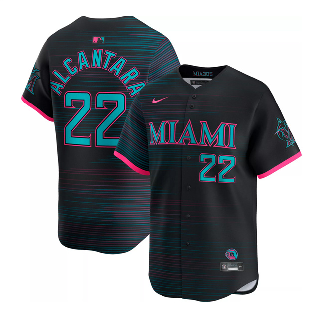 Youth Miami Marlins #22 Sandy Alcantara Black 2025 City Connect Limited Stitched Baseball Jersey Youth Miami Marlins #22 Sandy Alcantara Black 2025 City Connect Limited Stitched Baseball Jersey