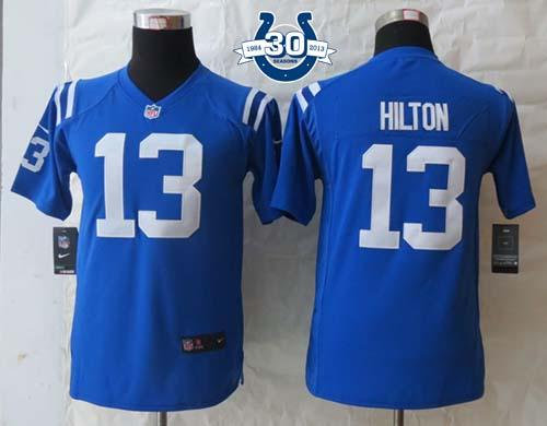 Youth NEW Indianapolis Colts #13 T.Y. Hilton Blue With 30TH Seasons Patch Jersey