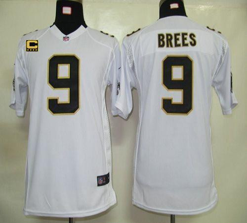 Nike Saints #9 Drew Brees White With C Patch Youth Stitched NFL Elite Jersey Nike Saints #9 Drew Brees White With C Patch Youth Stitched NFL Elite Jersey
