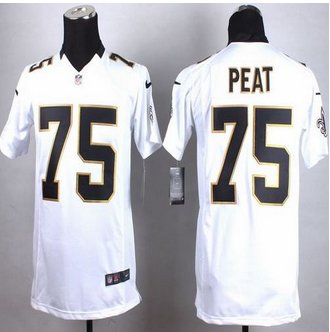 Youth New Saints #75 Andrus Peat White Stitched NFL Elite Jersey