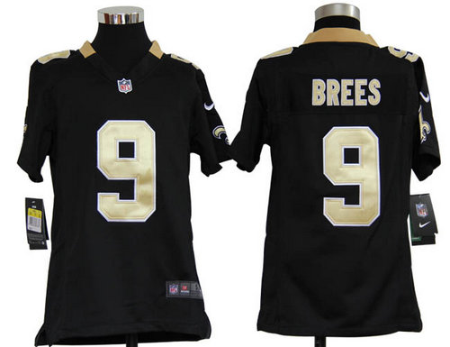 Kids Nike NFL New Orleans Saints 9 Drew Brees Black Jerseys