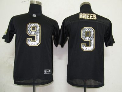 NFL Youth New Orleans Saints 9 Drew Brees Black United Sideline Jerseys